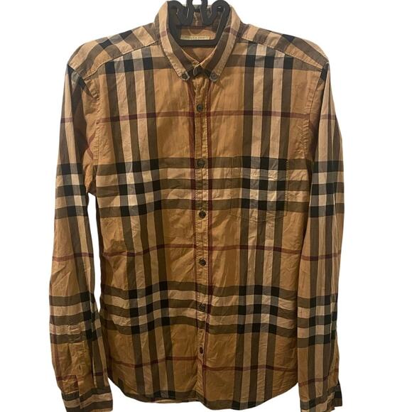 Burberry Brit Tan Signature Check Cotton Button Down Shirt Size Medium - Picture 1 of 7